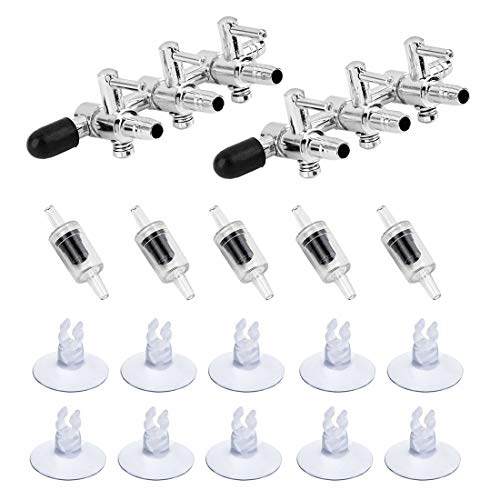 2 Pcs 3-Way Aquarium Air Flow Control Lever Valve Distributor Splitter Pump Accessories Set with 5 Check Valves & 10 Suction Cups
