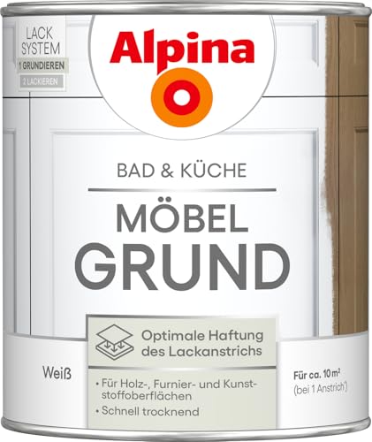 Alpina Bad & Küche Möbel-Grund Grundierung für Holz MDF & Kunststoff ideale Basis für Lackierungen auf Bad- & Küchenmöbeln 0 75L