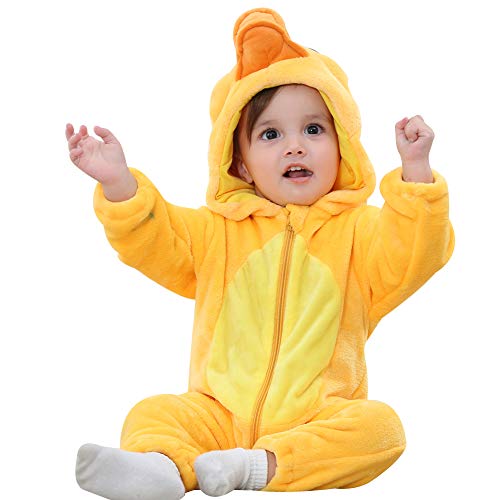 ANUFER Unisex Baby Mit Kapuze Strampler Flanell Niedlich Tier Overall Pyjama 0-36 Monate Ente SN07652 18-24 Monate Cover