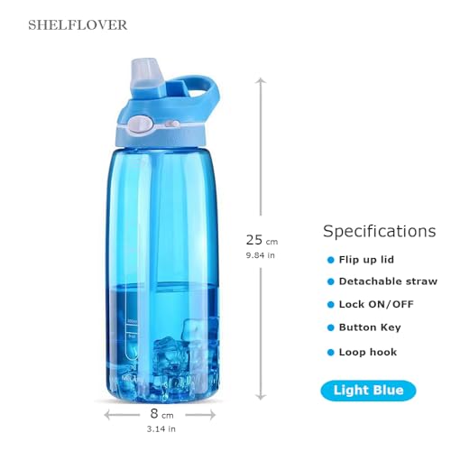 SHELFLOVER 32oz Light Blue Water Bottle With Straw, BPA FREE Clear Bottle With Handle One Hand Use Easy Carried, Flip Up, Suit School, Office, Gym, Office. - image 4