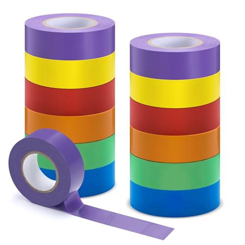 Glenmal 6 Colors 60 Yards x 1 Inch Gym Floor Vinyl Tape Colored Floor Marking Tape Outdoor Court Playing Field Marking Equipment for Social Distancing Gyms Athletics Classroom Supplies(13 Roll)