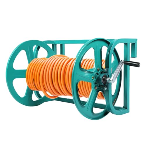 FORRTY Dévidoir Tuyau Agricole Métallique, Enrouleur De Tuyau Manuel Manivelle, Dévidoir Tuyau Jardin Robuste,Compatible Montage Mural/Sol/Plateau...