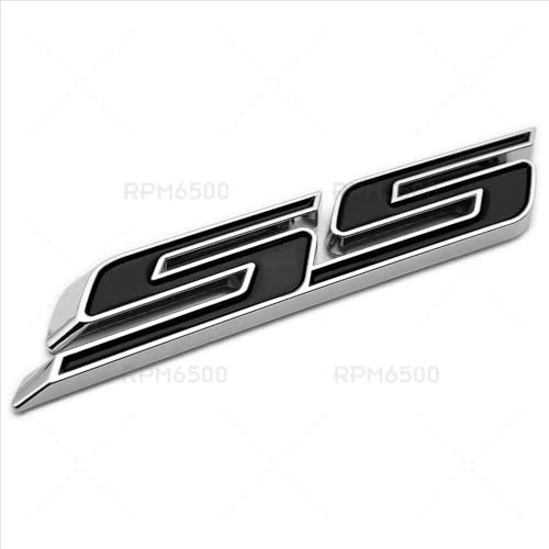 Image of 2Pcs Slant SS Emblems Side Car Badge Decal Compatible with Chevy Camaro Impala Malibu Holden 2010-2026 (Chrome Black)