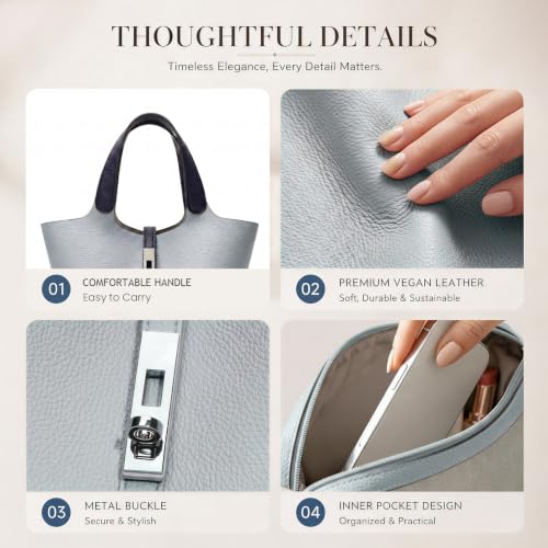 Image of Tote Bag for Women Vegan Leather Bucket Purse for Women Top Handle Handbag Shoulder Bag with Detachable Small Purse