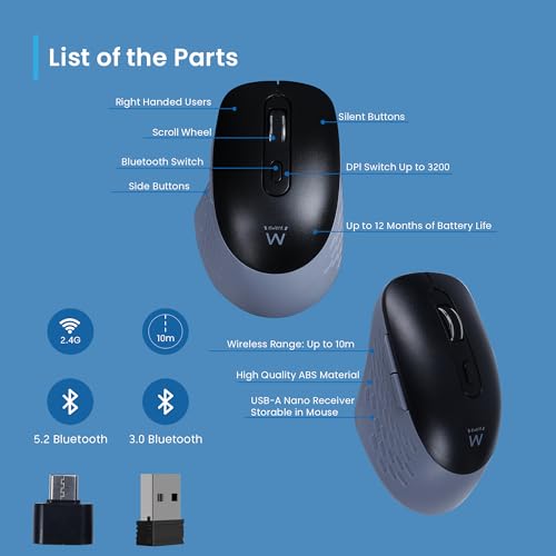 Miniatura 4 de Mouse Wireless 2.4GHz con Tasti Silenziosi e Adattatore USB-C – EW3204
