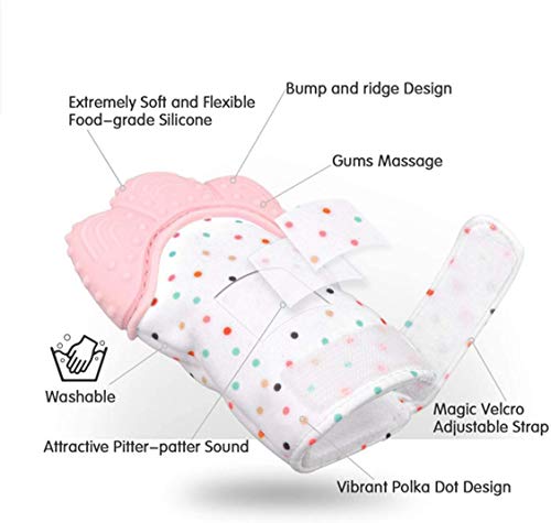 Image of WAHHSON Cotton Baby Soft Teething Mitten Teether Glove, Teether for 0-12 Months Baby, Teething Pain Relief Toy Glove, Natural Remedy for Infants & Toddlers | Infant Teething Mittens (Pink, Pair of 1)
