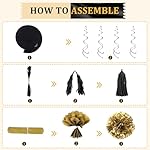 Black and Gold Birthday Party Decorations Kit for Men Women, Cheers Beer Confetti Black Gold Balloon Happy Birthday Banner Fringe Curtains Swirl Circle Dots Tassels Pom Graduation 30th 40th 50th Him - Image 4