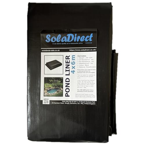 Pond Liner 4 x 6 m - 200 GSM Flexible Tear-Resistant UV-Resistant Garden Fish Pond Liner for Water Features, Koi, Ponds, Fountains, Landscaping - Durable Long Lasting Heavy Duty Waterproof Sheet