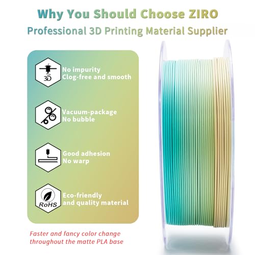 Image of ZIRO PLA Filament 1.75mm, Matte Multicolor 3D Printer Filament, Color Gradient Change PLA, Fast Color Change by Length, Fit Most FDM Printers, Dimensional Accuracy + /-0.03mm, 1KG Spool, Beach