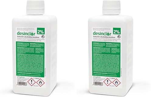 Desinclor Clorhexidina Alcoholica Incolora 2% Antiseptico - 500 ml con tapón (Paquete de 2)