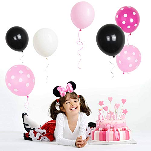 Image of ANSOMO Black and Pink Latex Balloons, 12 inch Thick Polka Dot Balloons, 60 Pcs (Pack of 3)