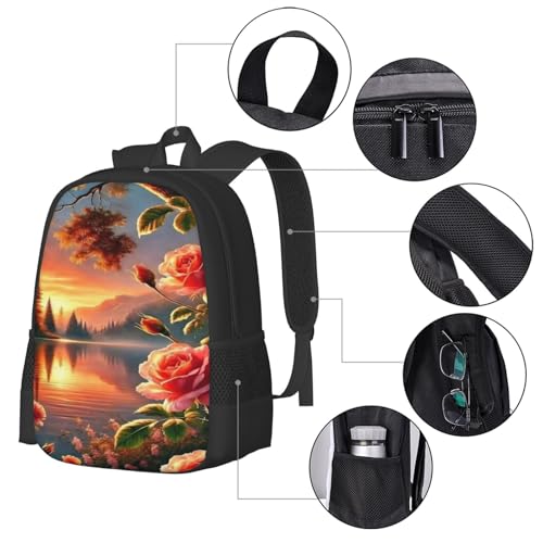 Backpack for Women & Men Flower forest Sunset Adjustable Back Pack Lightweight Casual Daypack Laptop Rucksack Waterproof Carry On Shoulder Bag for Travel Work Camping Outdoor Hiking4