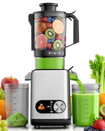 Image of Kismile 200W Cold Press Juicer, Slow Masticating Juicer Machines Vegetable and Fruit, Electric Juicers Juice Maker with Reverse Function, Stainless Steel Juicer Easy to Clean, 4.35" Wide Feed Chute