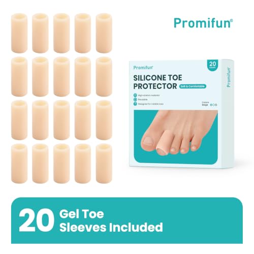 Image of Silicone Toe Protectors - 20 Pack Silicone Toe Sleeve for Hammer Toes, Corns, Calluses, Blisters - Soft Gel Toe Tube Pads for Pain Relief(Beige)