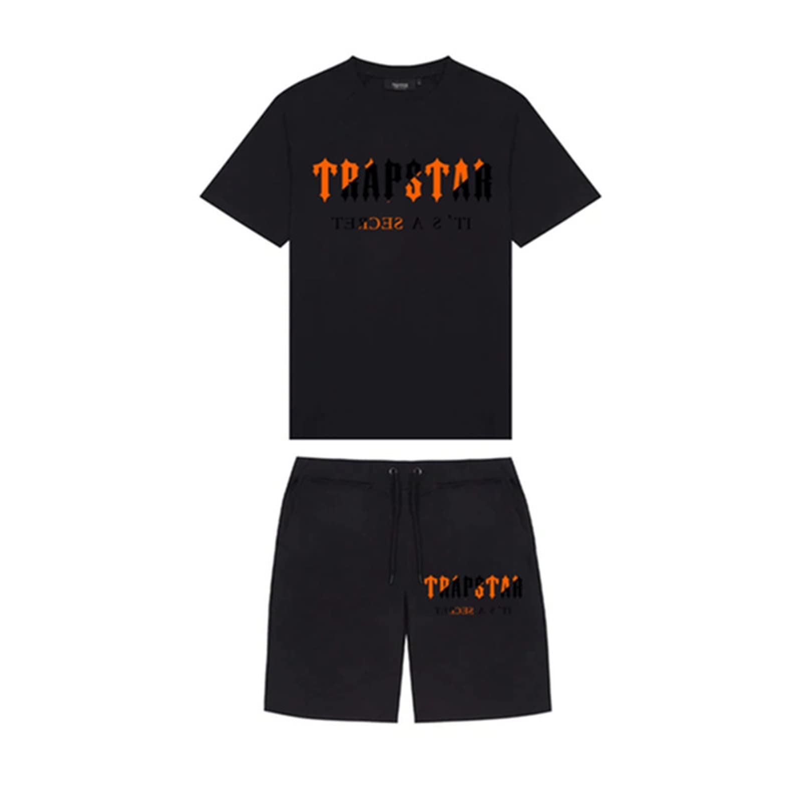YOUPO Trapstar Letters Printed Casual Sportswear Suit, Men and Women T-Shirt + Shorts + Hat 3 Piece, Loose Jogging Short Sleeve Tracksuits (Color : D1, Size : X-Large)