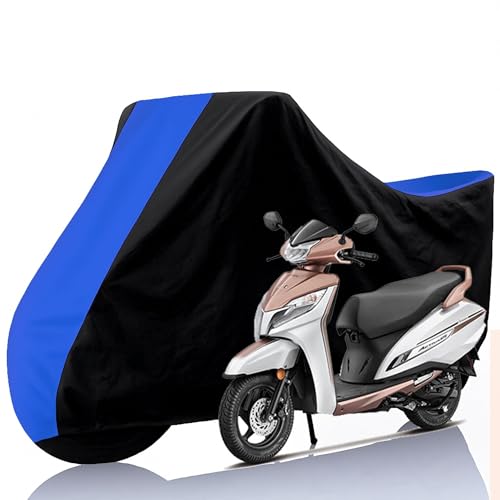 Image of All Weather Protection Two Wheeler Cover for Honda Activa 125, Scooter & Scooty | Anti Dust, 100% Water Resistance, Heat Resistant, UV Proof - Triple Stitched | (Black Top Royal Blue)