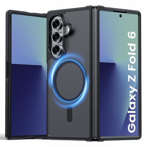 Vividarm Magnetic for Galaxy Z Fold 6 Case, Compatible with MagSafe [No Screen Protector] [Military-Grade Protection] Translucent Matte Shockproof Slim Phone Case for Samsung Z Fold 6(Black)