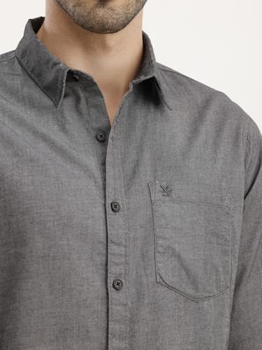 Image of WROGN Men's Cotton Twill Shirt | Solid Black | Regular Fit | Everyday Style