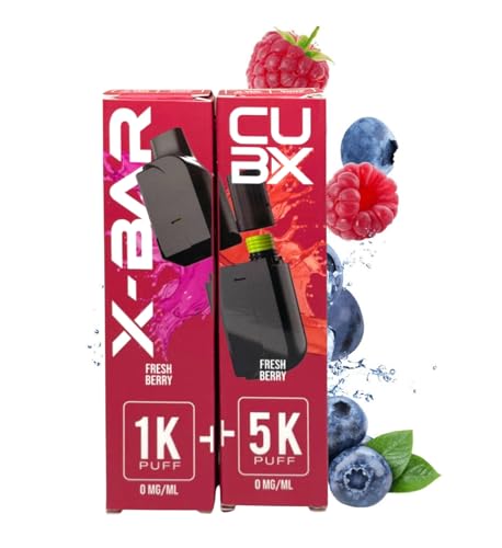 CUBX- double pod remplissable (batterie non incluse) sans nicotine ni tabac, Vente interdite aux personnes âgées de moins de18 ans (saveur : Fruits Rouges)
