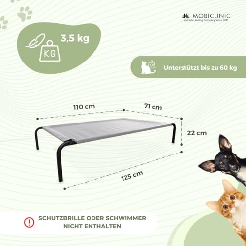 Mobiclinic® Pets, Erhöhtes hundebett, Cleo, Erfrischend, Isoliert, Europäische Marke, 122x71x21cm, Stark, Innen und außen, Leicht zu reinigen, Werkzeuglose Montage, Max. 60 kg