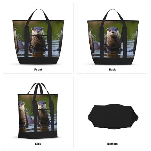 Animal Cute Brown Otters Print Tote Bag Adult Heavy Duty For Picnic Beach Camping Large Capacity Insulated Tote Bag2