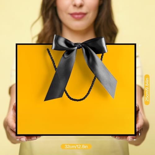 Image of JMANNI Gift Bags with Handles, 13 inch Medium Gift Bag for Presents, 1 Pcs Bags with 2 Tissue Paper and 1 Cards for Baby Shower Wedding Bridal Shower Mother's Day Birthday Party (Yellow-Black