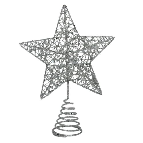 Gisela Graham Silver Colour Glitter Mesh Tree Top Star - 20cm, One Size, JNS_435244
