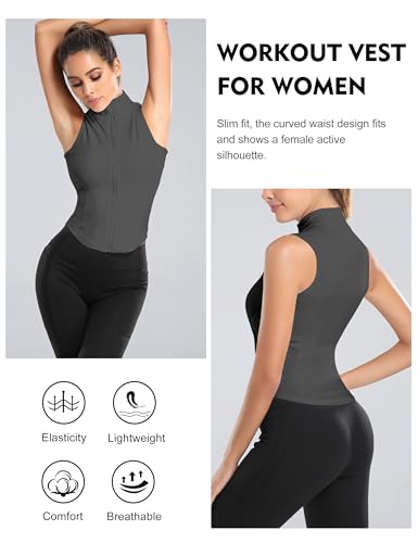 Image of Flygo Women's Full Zip Sleeveless Workout Yoga Active Jacket Vest Golf Shirts