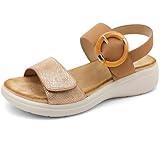 UBFEN Womens Walking Sandals With Arch Support Open Toe Comfy Casual Wedge Summer Shoes Brown Women US 7