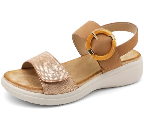 Image of UBFEN Womens Outdoor Walking Sandals Comfort Stable Low Wedge Platform | Built-in Arch Support, Shock-Absorbing Cushion Insole, Versatile Buckle Sandals for Everyday Errands,and Vacation Strolls