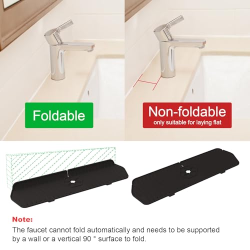 Image of Faucet Guard - 90 Foldable Draining Mat for Kitchen Sink with 2 Drain Ports, Black, 24 inch*5.66 inch