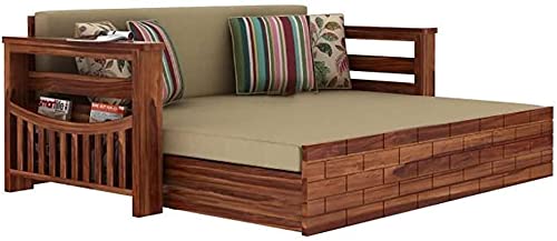Image of Mamta Furniture Solid Sheesham Wooden 3 Seater Sofa Cum Bed with Storage for Living Room Furniture with Mattres - Natural Finish