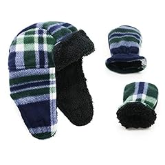 H Blue White Check/Mittens Set