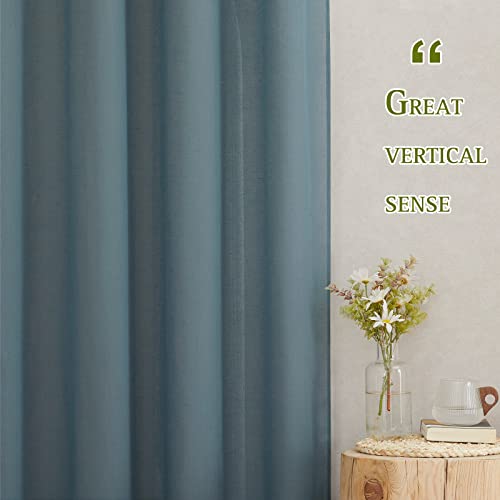 NICETOWN Linen Blend Semi Sheer Curtains, (Smoke Blue) Grommet Top Privacy with Light Penetration Flax Sheer Curtains & Drapes for Living Room/Bedroom, W52 x L108, 2 Panels