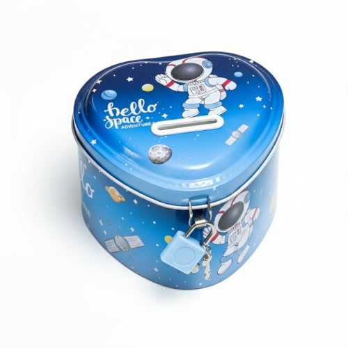 Image of Sajani Cute Cartoon Creative Portable Piggy Bank, Money Saving Box with Combination Lock, Mini Coin Bank Gifts for Boys and Girls, Best Return Gifts for Kids (Pack of 1) (Heart - Space)