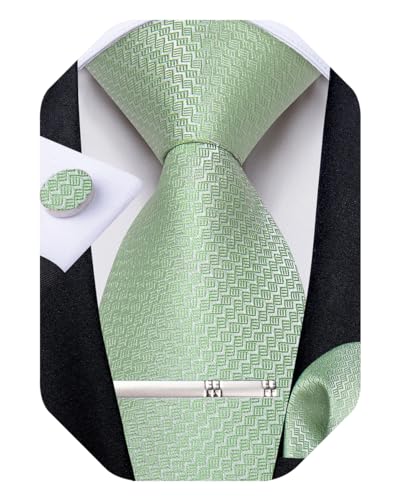 Image of DiBanGu Mens Tie Silk Plaid Striped Necktie and Pocket Square Cufflinks Tie Clip Set with Gift Box Formal Wedding Party