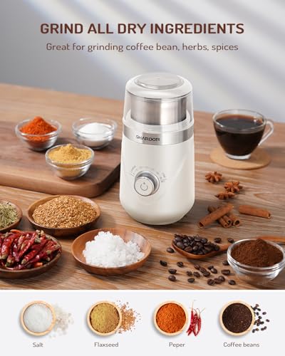 Image of SHARDOR Electric Super Silent Blade Coffee Grinder, Timed Grind Control Rotary Knob, Adjustable Coarse to Fine for Coffee Beans, Spices & Herbs, with 1 Removable Stainless Steel Bowl, Cream