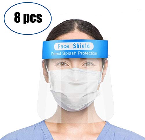 Enjoyee 8 pzs Visera Protectora para la Cara, de plástico Ligero, Ajustable, Transparente, para Evitar la Saliva, Gotas, Polen y Polvo (Azul)