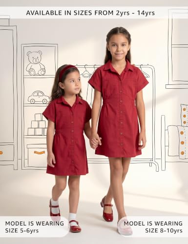 Image of Amazon Brand - Symbol Girl's Cotton Denim Shirt Knee-Length Casual Dress
