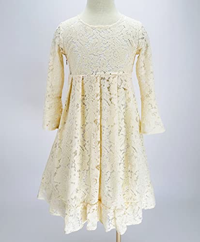 Bow Dream Girls Lace Flower Dress Casual Crew Neck Floral A-Line Party Dress3