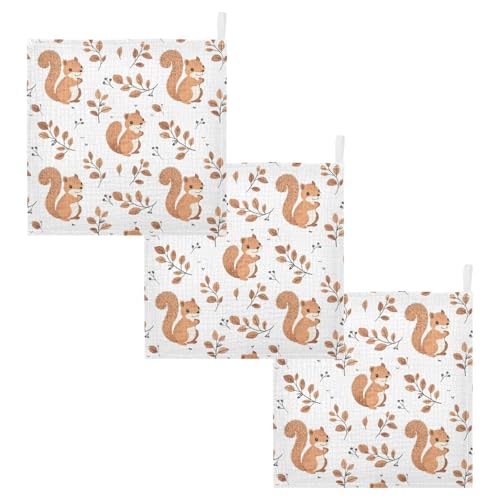 Image of vvfelixl Cute Squirrel with Tail Baby Burp Cloths Baby Muslin Washcloths for Boys Girls Cotton Babys Face Towel for Newborn Infants Soft and Absorbent 11.8 X 11.8 in, 5 Pack