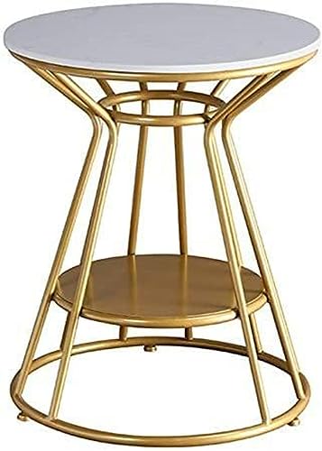 Image of Crown Art Crown Art SHOPPEE Elegant Gold Accent Side Table | Premium Marble Finish Round End Table with Storage Shelf | Modern Coffee Table, Bedside Table, Nightstand for Living Room & Bedroom