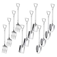 OT-NVWOZR 12 Stück Edelstahl Spatenlöffel Löffel Gabel Set, Kreativ Dessertlöffel Kaffeelöffel Eisdessertlöffel Kuchengabeln, schaufelförmiger Rührwerkzeuge Espressolöffel für Party Restaurant