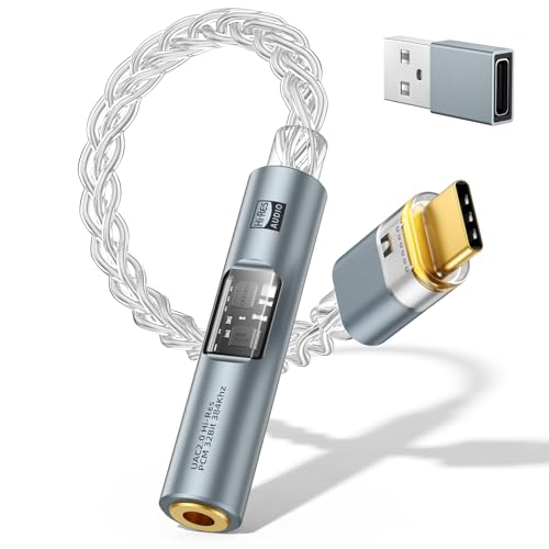 MoKo USB C to 3.5mm イヤホンジャック 変換アダプター DACアダプター イヤホンケーブル CX31993デコーダー&MAX97220オペアンプデュアルチップ内蔵 32Bit/384kHzハイレゾ対応 単結晶銅メッキ銀導体ケーブル アルミ