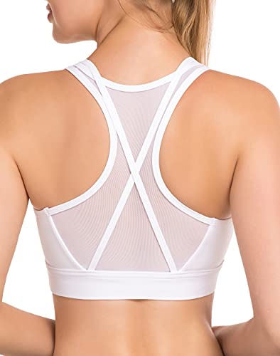 MOSTORY Sports Bras for Women High Support Womens Sports Bra Womens Longline Sports Bra Sports Bra Racerback Thin Strap Sports Bra Workout Bra White