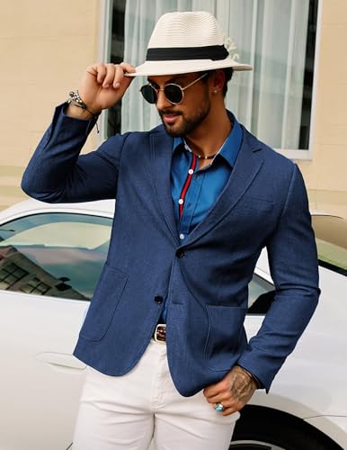 image for GRACE KARIN Men's Casual Knit Denim Suit Blazer Jackets Breathable Str