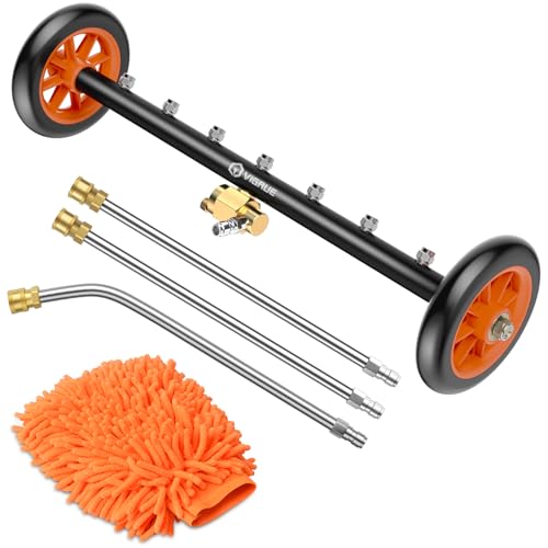 VIGRUE 2-in-1 Undercarriage Pressure Washer Attachment 24 Inch Pressure Washer Water Broom with 7 Nozzles Under Car Washer Cleaner with 3 Pieces Extension Wand 4000 PSI Orange