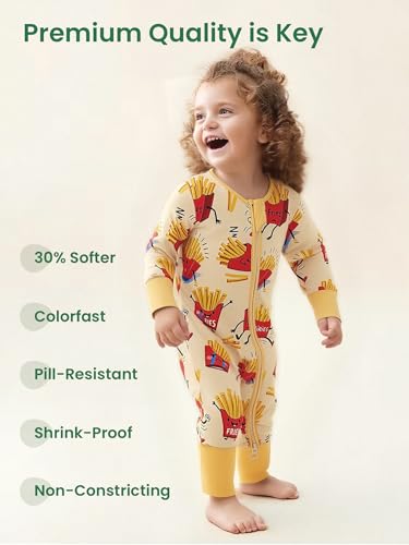 Image of Unisex Baby Bamboo Viscose Long Sleeve Romper, Cute Prints Zipper Footless Jumpsuit, Toddler One-Piece Outfits