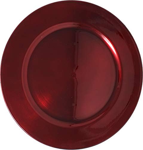 Ms Lovely Metallic Foil Charger Plates - Set of 6 - Made of Thick Plastic - Dark Red