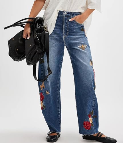 loveimgs Women Y2k Baggy Jeans Wide Leg Embroidered Denim Pants Mid Rise Barrel Jeans Boyfriend Ankle Sweatpants Pockets2